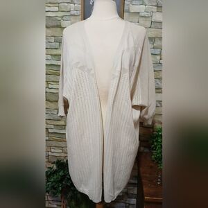 Esperanza Oatmeal Beige Short Sleeve Cardigan Laser Cut Design 3X Cottagecore